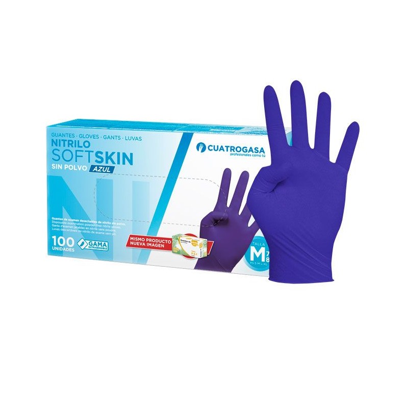 GUANTES NITRILO SIN POLVO AZUL SOFT 3GRS 100UD