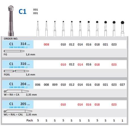 FRESA CA H1 TUNGSTENO HORICO GERMANY 5 UDS.