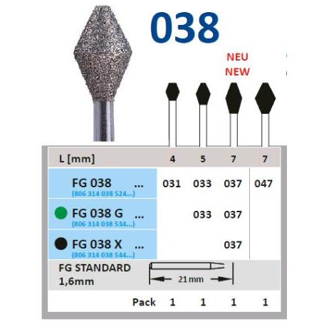 FRESA FG 811-033 DIAMANTE HORICO GERMANY 5 UDS. FG038-033 M-Sin aro