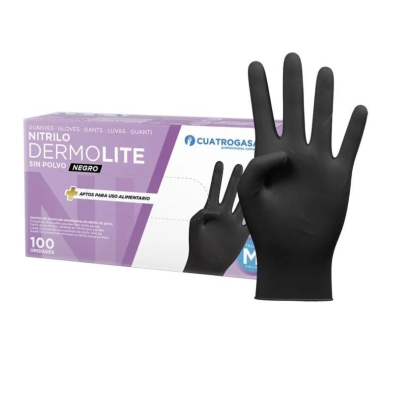 GUANTES NITRILO SIN POLVO NEGRO DERMOLITE 3GR. 100UDS
